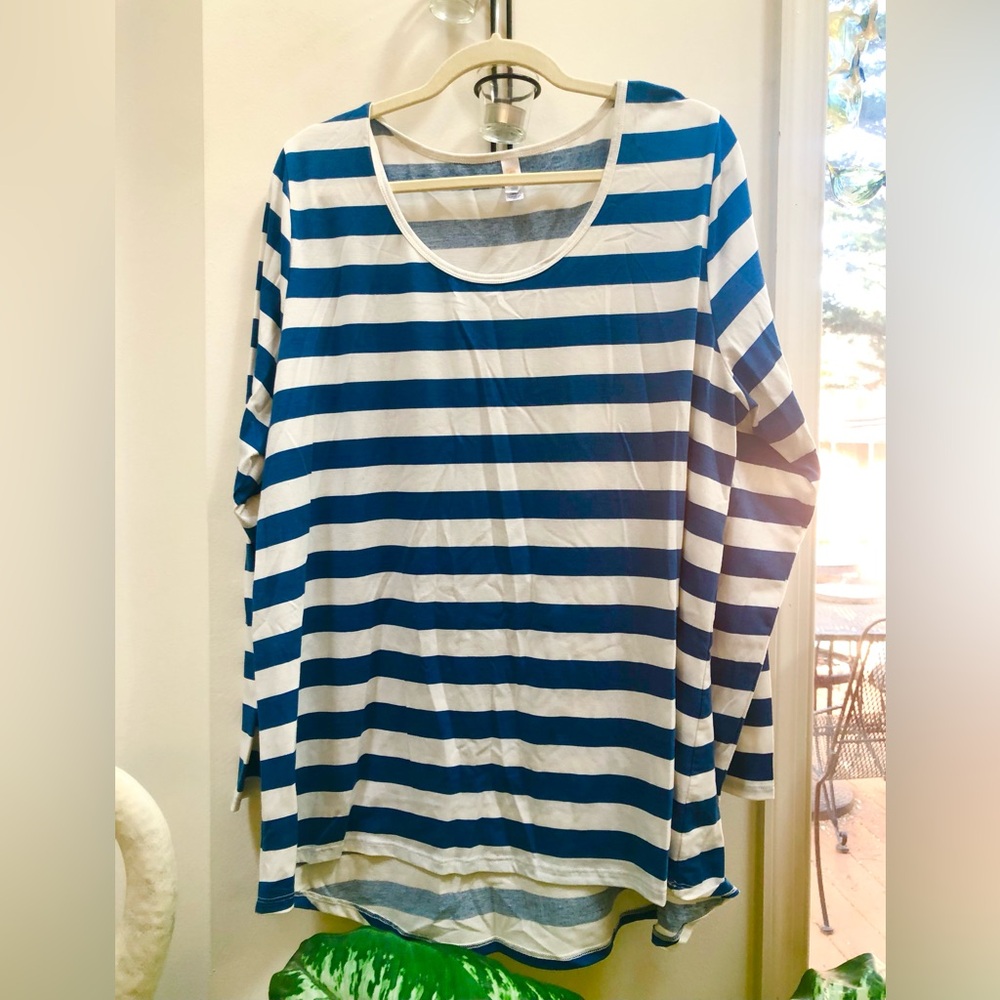 LuLaRoe Denim Blue and White Top